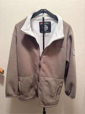 Taupe Fleece Zip-Up Jacket - Taupe/White